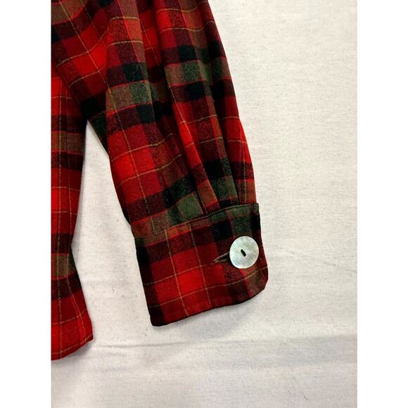Pendleton Jacket Womens 16 Red Green Plaid Wool Pleated Long Sleeve Button Front - Picture 6 of 12